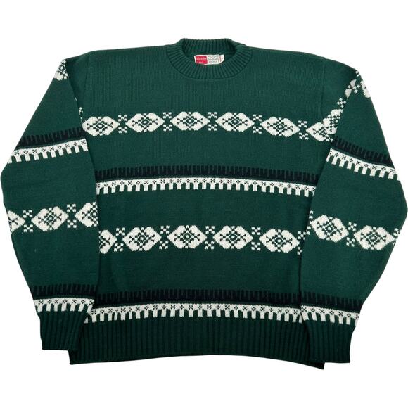Vintage 60s Men's Green Milwaukee Knit Orlon Acrylic Christmas Crewneck Sweater - Picture 1 of 5